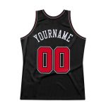 Customizable Black Red-White Basketball Jersey with Team Name and Number - Authentic Throwback Style Personalized Black Red-White