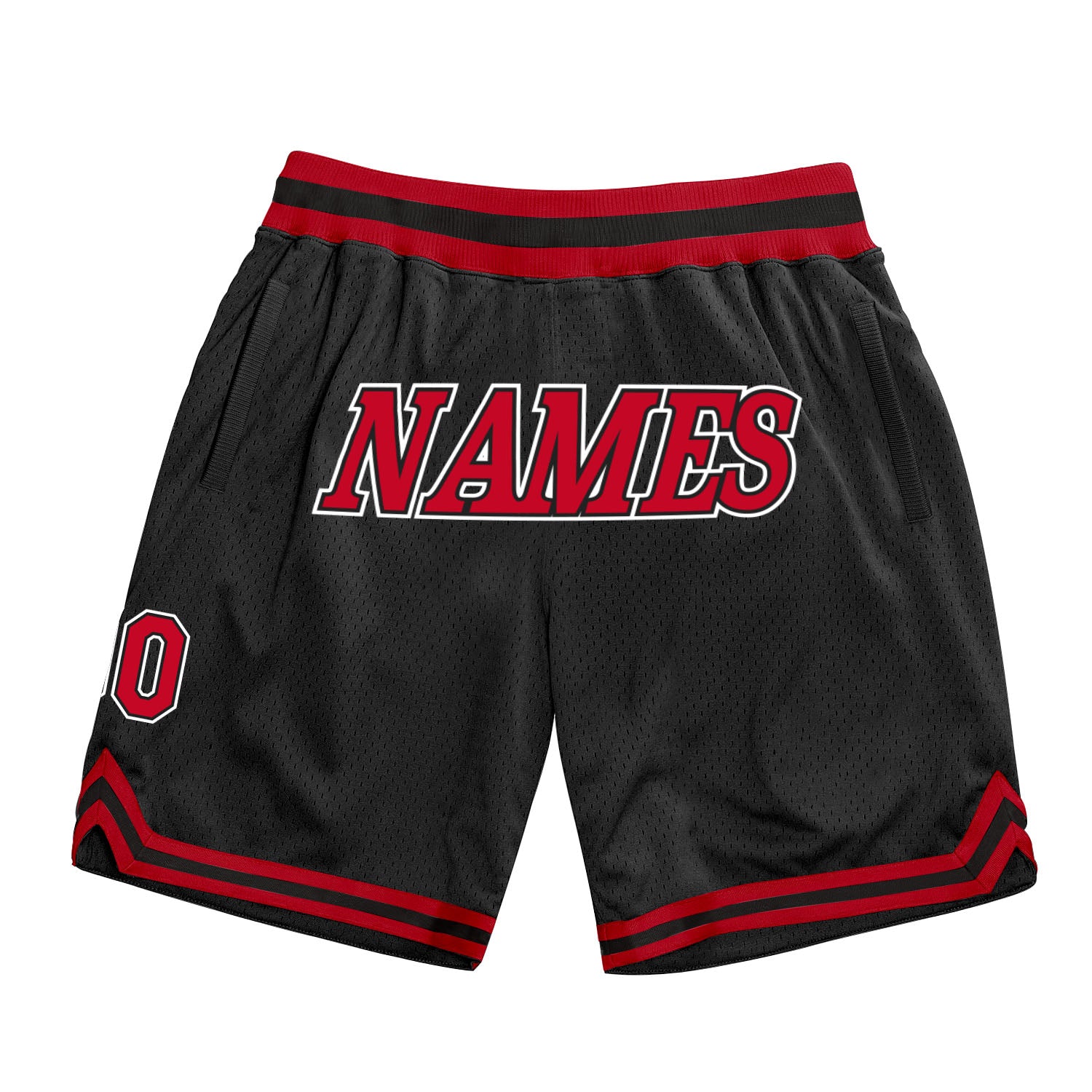 Personalized Authentic Basketball Shorts Black Red-White Throwback Style Personalized Black Red-White Authentic Throwback