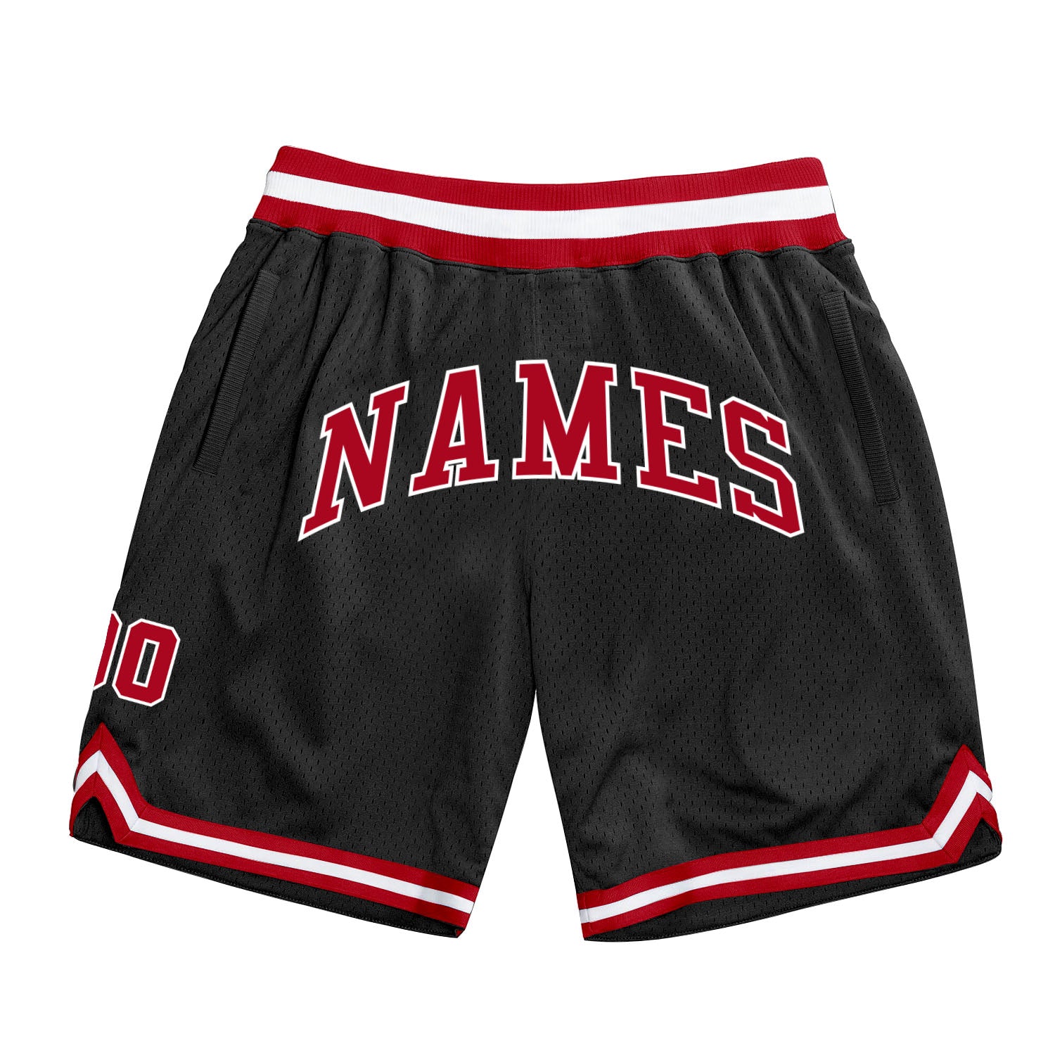 Custom Personalized Basketball Shorts with Team Name and Number - Black Red White Authentic Throwback Style Personalized