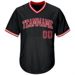Personalized Authentic Baseball Jersey Shirt - Black Red-White Rib-Knit Design Personalized Black Red-White Authentic Throwback