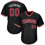 Personalized Authentic Baseball Jersey Shirt - Black Red-White Rib-Knit Design Personalized Black Red-White Authentic Throwback