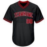 Custom Name Number Personalized Black Red White Baseball Jersey Shirt Authentic Throwback Rib-Knit Personalized Black Red-White
