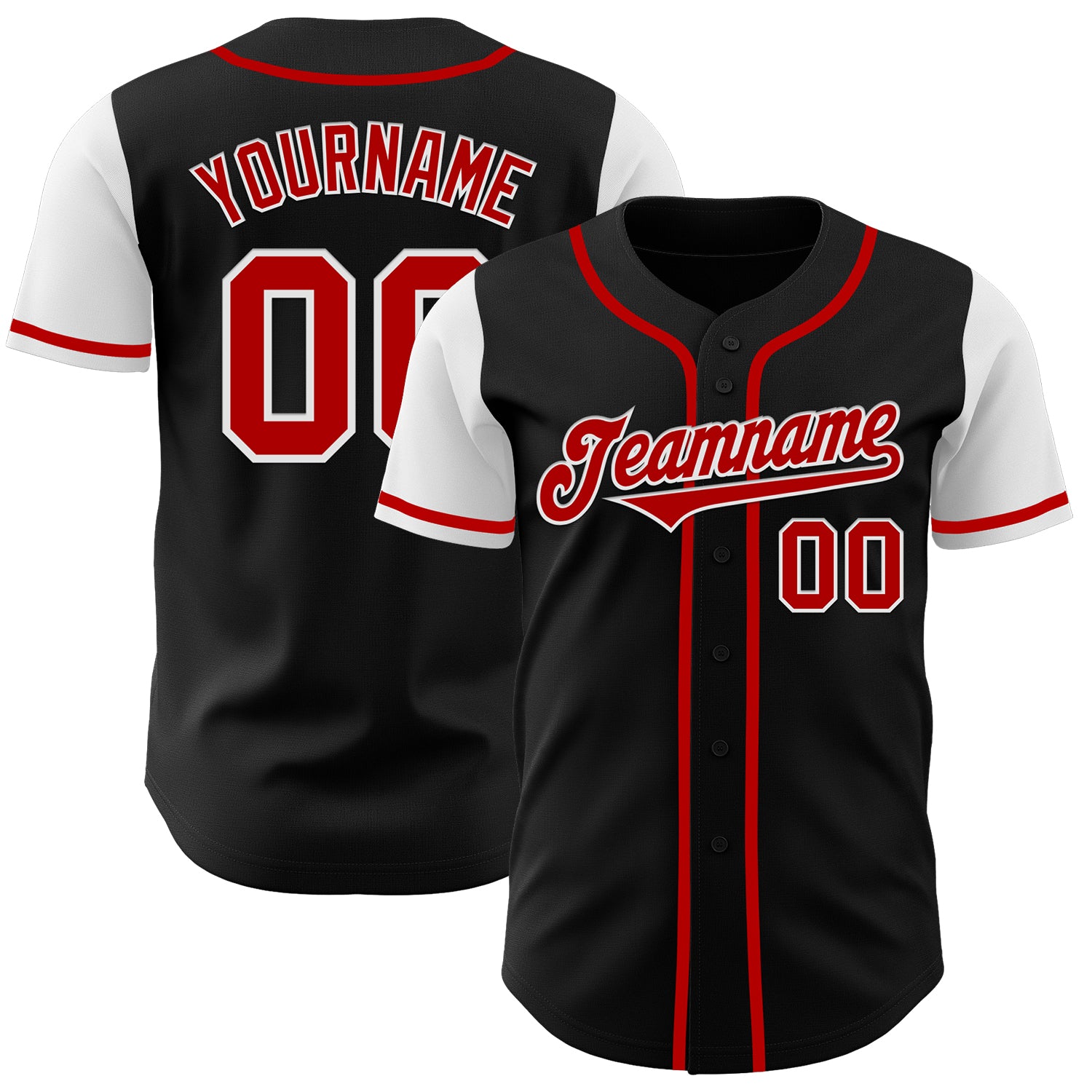 Custom Name and Number Two Tone Baseball Jersey - Personalized Black Red-White Design Personalized Black Red-White Authentic