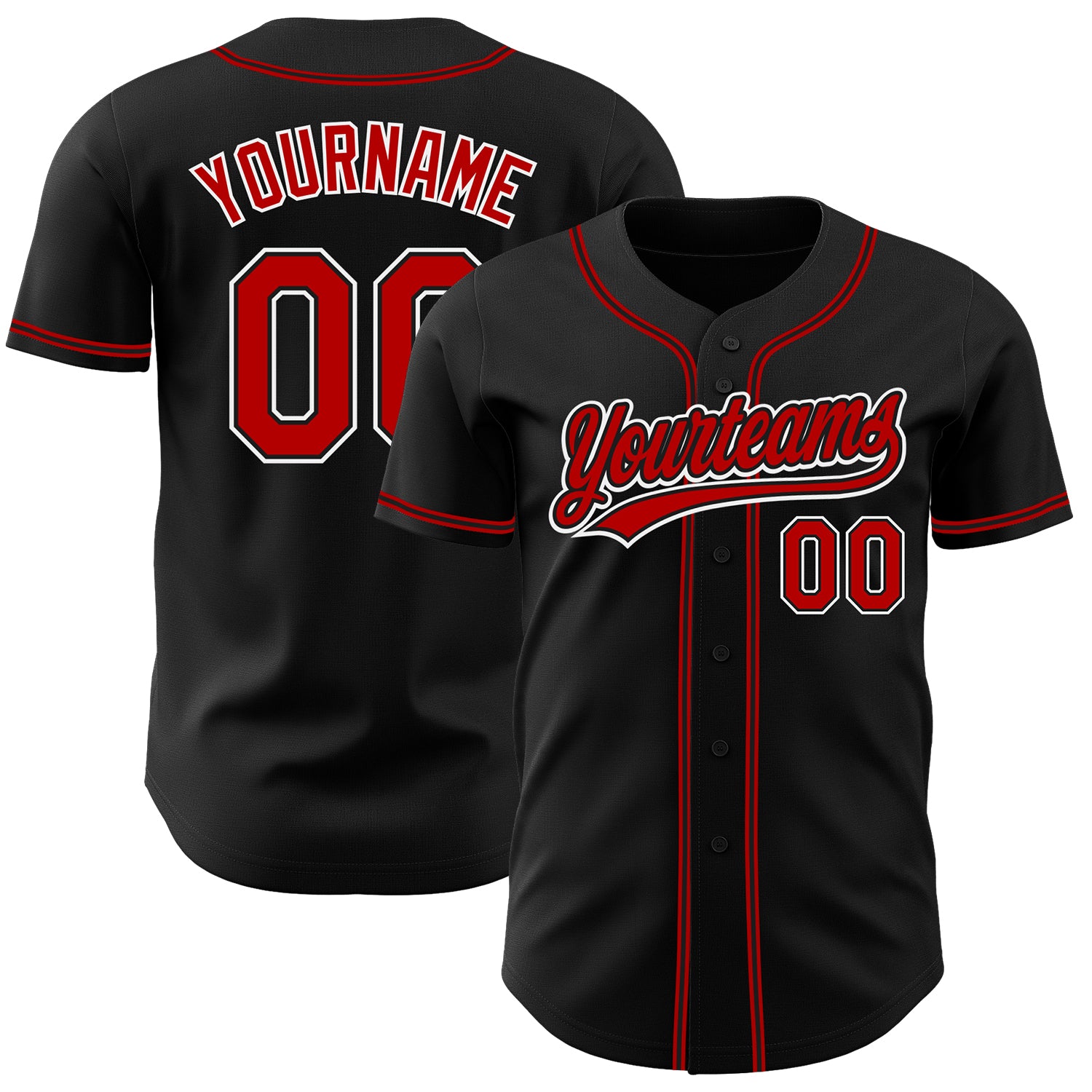 Personalized Baseball Jersey - Black Red and White Design, Custom Number 33 Personalized Black Red-White Baseball Jersey