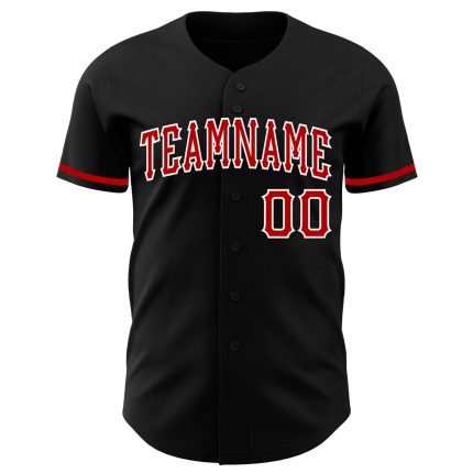 Personalized Black Red White Baseball Jersey for Men - Custom Team Sportswear Personalized Black Red-White Baseball Jersey
