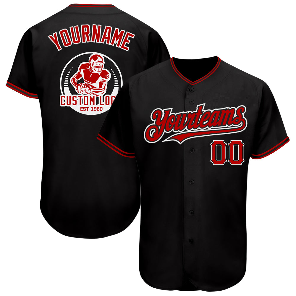 Custom Black Red-White Baseball Jersey for Men Women Kids - Personalized Design, Size 36 Personalized Black Red-White Baseball