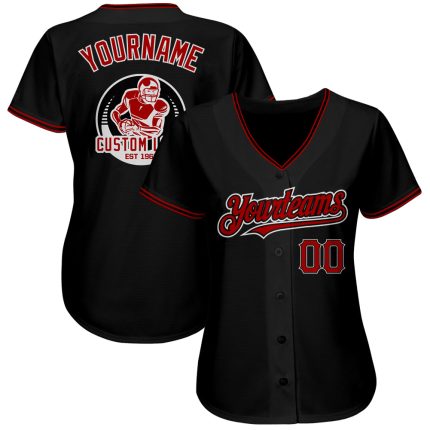 Custom Black Red-White Baseball Jersey for Men Women Kids - Personalized Design, Size 36 Personalized Black Red-White Baseball