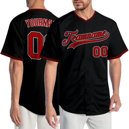 Personalized Baseball Jersey in Black Red White - Custom MLB Style 4 Personalized Black Red-White Baseball Jersey 4