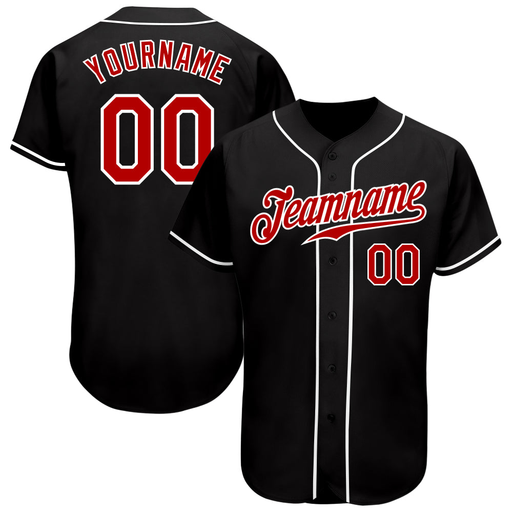 Custom Black Red-White Baseball Jersey for Youth - Personalized Sports Apparel Size 6 Personalized Black Red-White Baseball