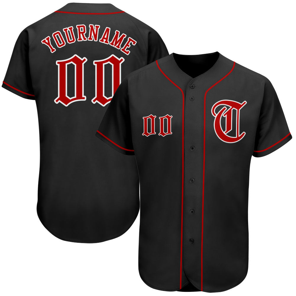 Custom Personalized Black Red White Baseball Jersey for Men and Women Personalized Black Red-White Baseball Jersey