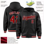 Personalized Black Red White Varsity Letterman Bomber Hoodie Jacket Full-Snap Personalized Black Red-White Bomber Full-Snap