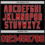 Personalized Black Red White Varsity Letterman Bomber Hoodie Jacket Full-Snap Personalized Black Red-White Bomber Full-Snap
