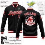 Personalized Varsity Letterman Jacket Bomber in Black, Red and White - Full-Snap Style Personalized Black Red-White Bomber