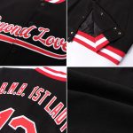 Custom Varsity Letterman Bomber Jacket Black Red White Full-Snap Design Personalized Black Red-White Bomber Full-Snap Varsity