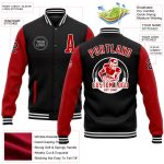 Personalized Varsity Letterman Jacket Black Red White Two Tone Full-Snap Bomber Personalized Black Red-White Bomber Full-Snap