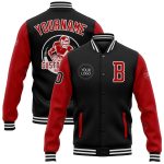 Personalized Varsity Letterman Jacket Black Red White Two Tone Full-Snap Bomber Personalized Black Red-White Bomber Full-Snap