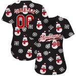 Custom Name and Number Personalized 3D Authentic Baseball Jersey - Black Red-White Christmas Design Personalized Black Red-White