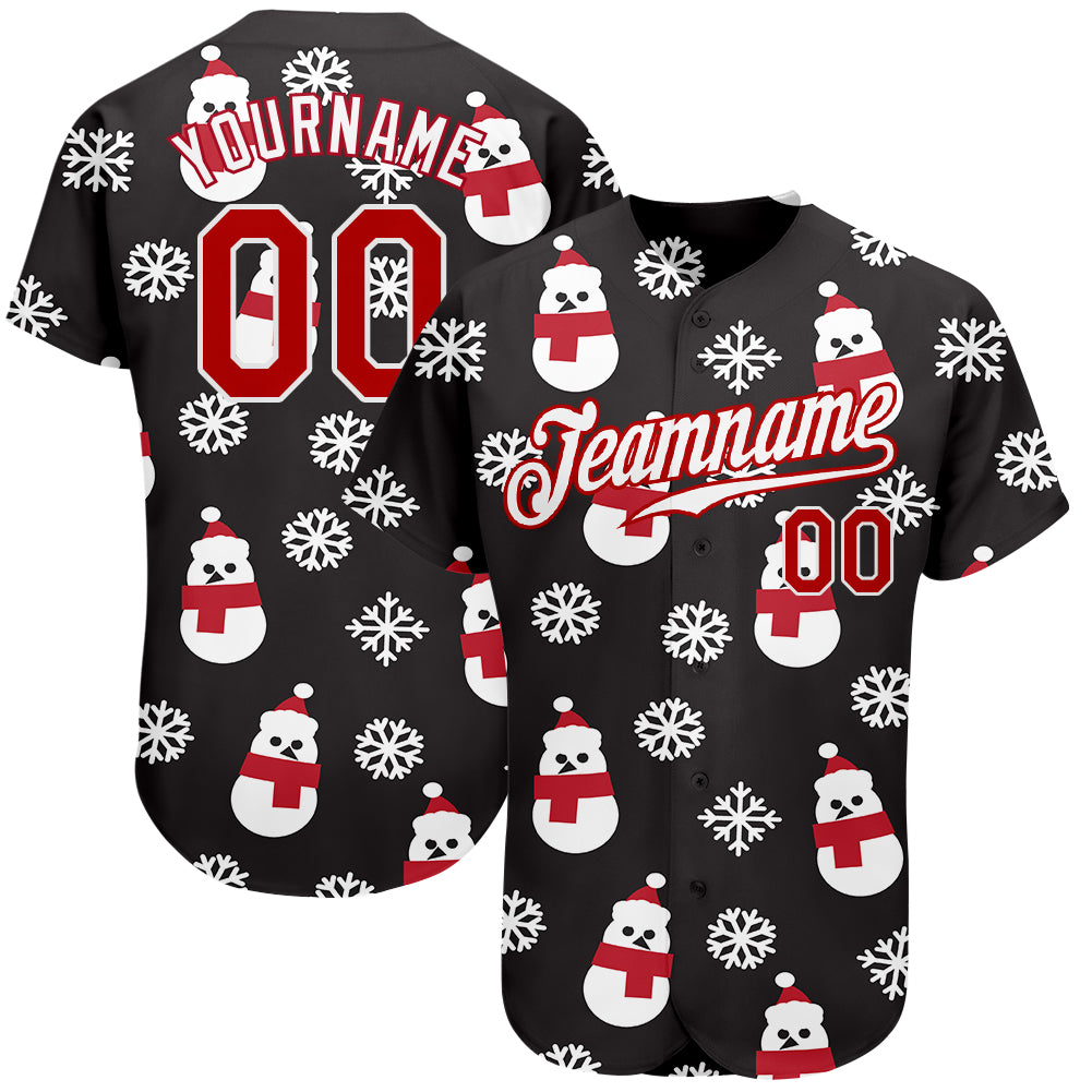 Personalized 3D Baseball Jersey in Black Red White for Christmas Personalized Black Red-White Christmas 3D Baseball Jersey