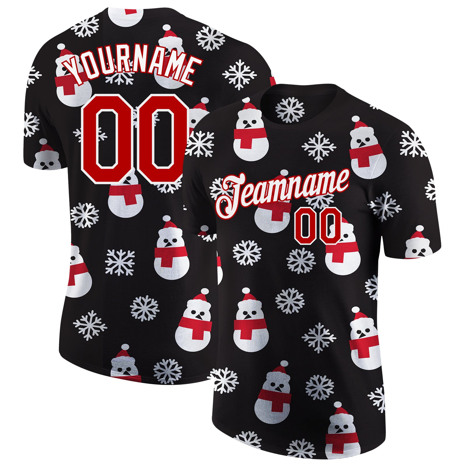 Personalized Christmas 3D Performance T-Shirt in Black Red-White for Men and Women Personalized Black Red-White Christmas
