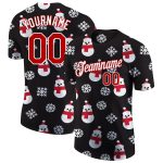 Personalized Christmas 3D Performance T-Shirt with Custom Team Name & Number - Black Red White Personalized Black Red-White