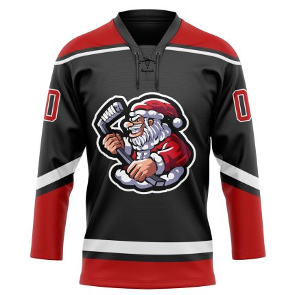 Personalized Santa Claus 3D Jersey Black Red-White Lace Neck Hockey Shirt Personalized Black Red-White Christmas Santa Claus
