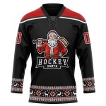 Personalized Christmas Santa Claus Black Red-White 3D Hockey Lace Neck Jersey Personalized Black Red-White Christmas Santa