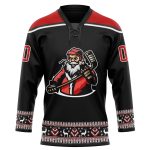 Personalized Santa Claus 3D Hockey Jersey - Black Red White Lace Neck Design for Christmas 4 Personalized Black Red-White
