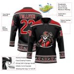 Personalized Santa Claus 3D Hockey Jersey - Black Red White Lace Neck Design for Christmas 4 Personalized Black Red-White