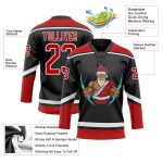 Personalized Santa Claus 3D Hockey Lace Neck Jersey - Black Red-White, Size 42, Perfect for Christmas Personalized Black