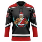 Personalized Santa Claus 3D Hockey Lace Neck Jersey - Black Red-White, Size 42, Perfect for Christmas Personalized Black