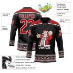 Personalized Christmas Santa Claus 3D Hockey Lace Neck Jersey Black Red-White Size 44 Personalized Black Red-White Christmas