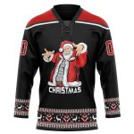 Personalized Christmas Santa Claus 3D Hockey Lace Neck Jersey Black Red-White Size 44 Personalized Black Red-White Christmas