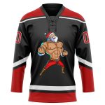 Personalized Christmas Santa Claus 3D Lace Neck Jersey in Black Red-White for Hockey Fans Personalized Black Red-White Christmas