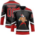 Personalized Christmas Santa Claus 3D Lace Neck Jersey in Black Red-White for Hockey Fans Personalized Black Red-White Christmas