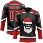 Personalized Santa Claus 3D Hockey Lace Neck Jersey - Black Red White, Size 46, Christmas Gift Personalized Black Red-White