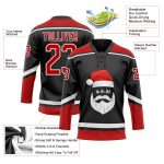 Personalized Santa Claus 3D Hockey Lace Neck Jersey - Black Red White, Size 46, Christmas Gift Personalized Black Red-White
