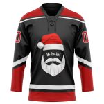 Personalized Santa Claus 3D Hockey Lace Neck Jersey - Black Red White, Size 46, Christmas Gift Personalized Black Red-White