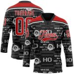 Personalized Christmas Santa Claus 3D Hockey Lace Neck Jersey - Black Red White 47 Personalized Black Red-White Christmas
