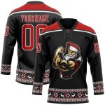 Personalized Christmas 3D Santa Claus Hockey Jersey Black Red-White Size 5 Personalized Black Red-White Christmas Santa Claus