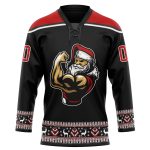 Personalized Christmas 3D Santa Claus Hockey Jersey Black Red-White Size 5 Personalized Black Red-White Christmas Santa Claus