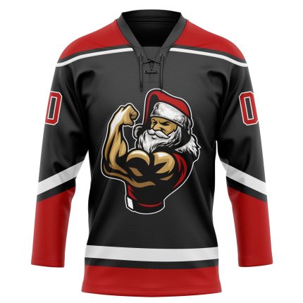 Personalized Christmas Santa Claus Hockey Lace Neck Jersey Black Red-White 3D Size 6 Personalized Black Red-White Christmas