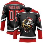 Personalized Christmas Santa Claus Hockey Lace Neck Jersey Black Red-White 3D Size 6 Personalized Black Red-White Christmas