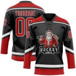 Personalized Christmas Hockey Lace Neck Jersey - Black Red-White Santa Claus Design Personalized Black Red-White Christmas