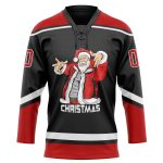 Personalized Santa Claus 3D Hockey Lace Neck Jersey Custom Name & Number - Black Red White Team 8897 Personalized Black Red-White