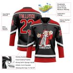 Personalized Santa Claus 3D Hockey Lace Neck Jersey Custom Name & Number - Black Red White Team 8897 Personalized Black Red-White