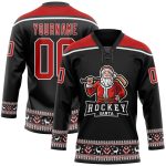 Personalized Christmas Santa Claus Black Red-White 3D Hockey Lace Neck Jersey Personalized Black Red-White Christmas Santa