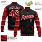 Custom Name Number Personalized Western Plaid Bomber Varsity Jacket Black Red-White 3D Pattern Full-Snap Team Apparel Personalized