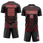 Personalized Soccer Jersey with Black Red-White Curve Lines Sublimation Design Personalized Black Red-White Curve Lines Sublimation