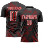 Personalized Soccer Jersey with Black Red-White Curve Lines Sublimation Design Personalized Black Red-White Curve Lines Sublimation