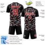 Custom Sublimation Soccer Jersey with Personalized Name and Number - Black Red White Curved Wavy Lines Design Personalized